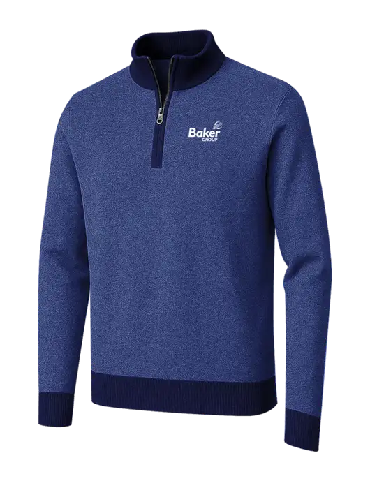 Brooks Brothers Navy/Dark Royal Washable Merino Birdseye 1/4-Zip Sweater w/Baker Group Logo