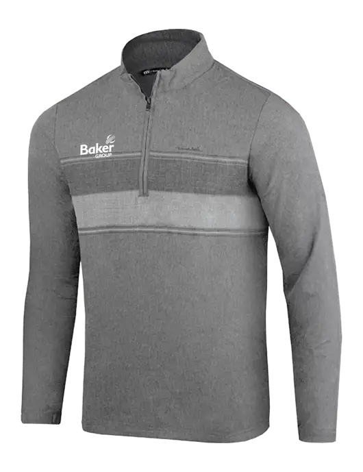 TravisMathew Balboa Chest Stripe Dark Grey Heather Quarter Zip w/Baker Group Logo
