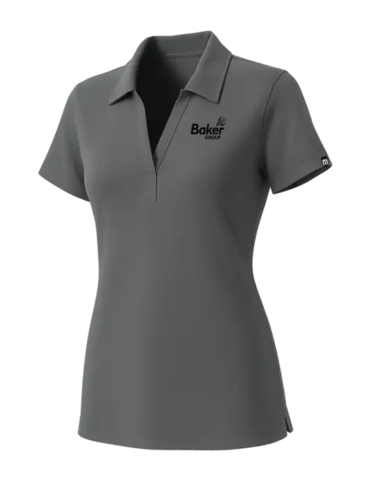 TravisMathew Womens Grey Glenview Solid Polo w/Baker Group Logo