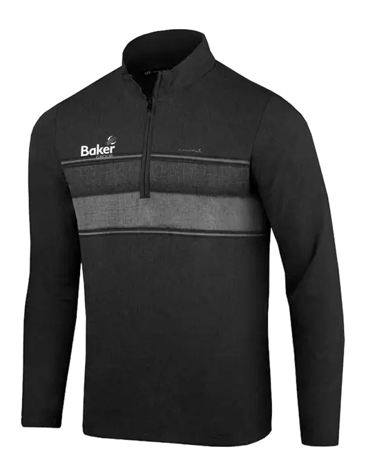 TravisMathew Black Balboa Chest Stripe Quarter Zip w/Baker Group Logo