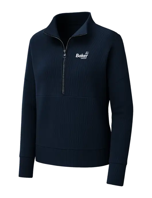 Mercer+Mettle Womens Dark Navy Linear Texture Quarter Zip w/Baker Group Logo