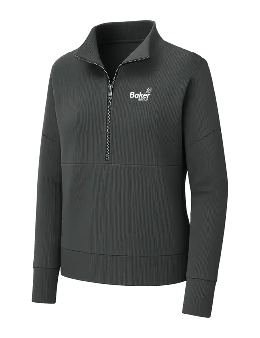 Mercer+Mettle Womens Dark Grey Linear Texture Quarter Zip w/Baker Group Logo