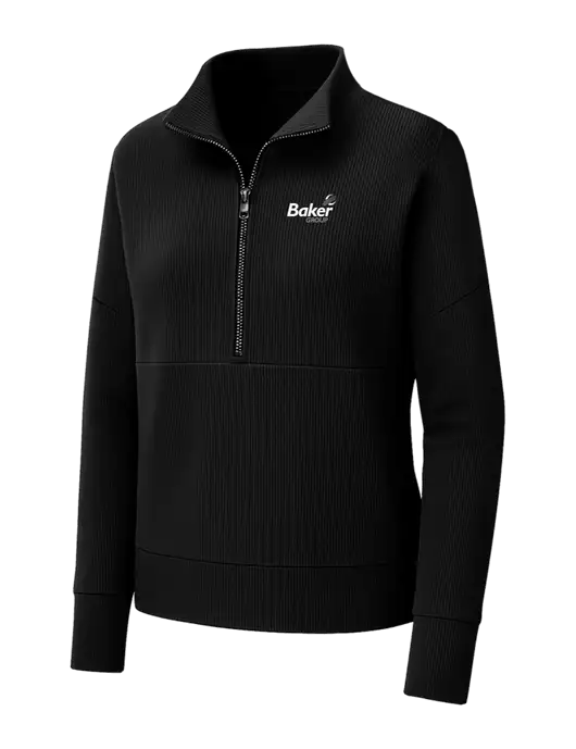 Mercer+Mettle Womens Black Linear Texture Quarter Zip w/Baker Group Logo