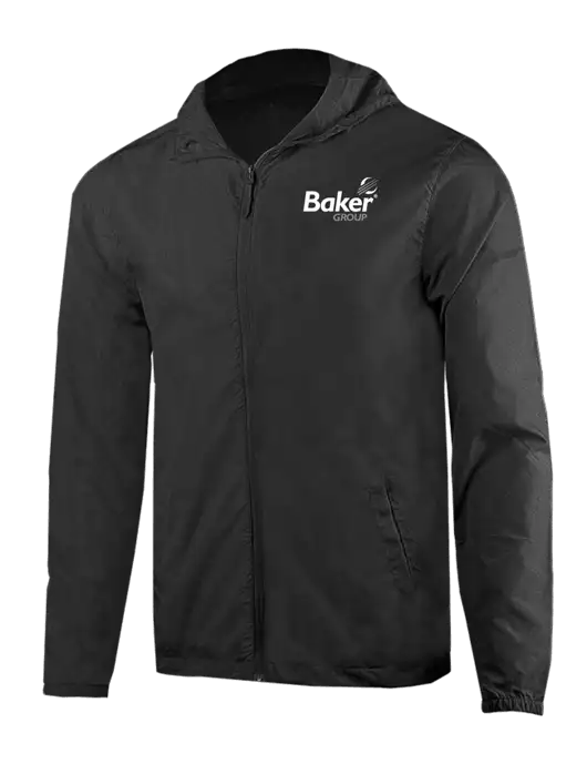 Rainy Day Ultra Lightweight Black Windbreaker Full-Zip Jacket w/Baker Group Logo