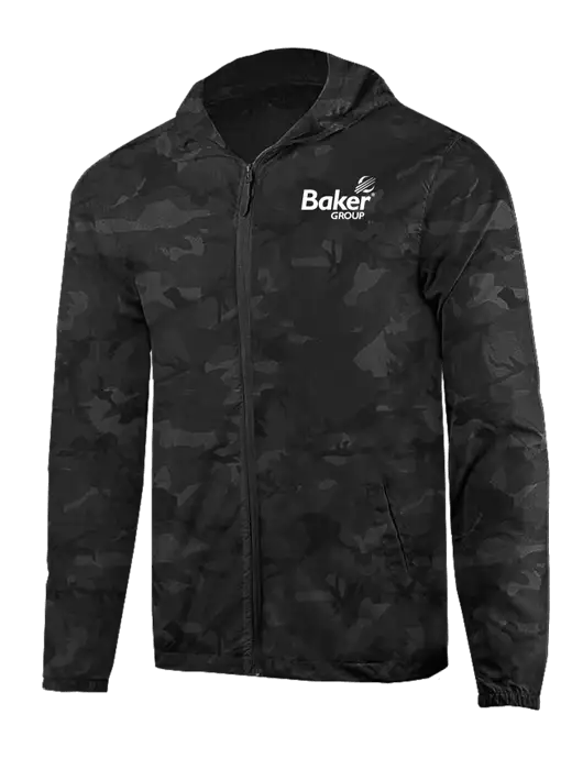 Rainy Day Ultra Lightweight Black Camo Windbreaker Full-Zip Jacket w/Baker Group Logo