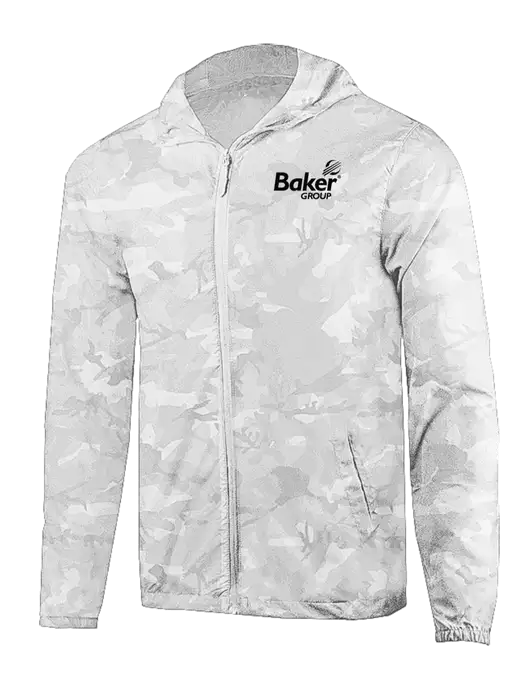 Rainy Day Ultra Lightweight White Camo Windbreaker Full-Zip Jacket w/Baker Group Logo