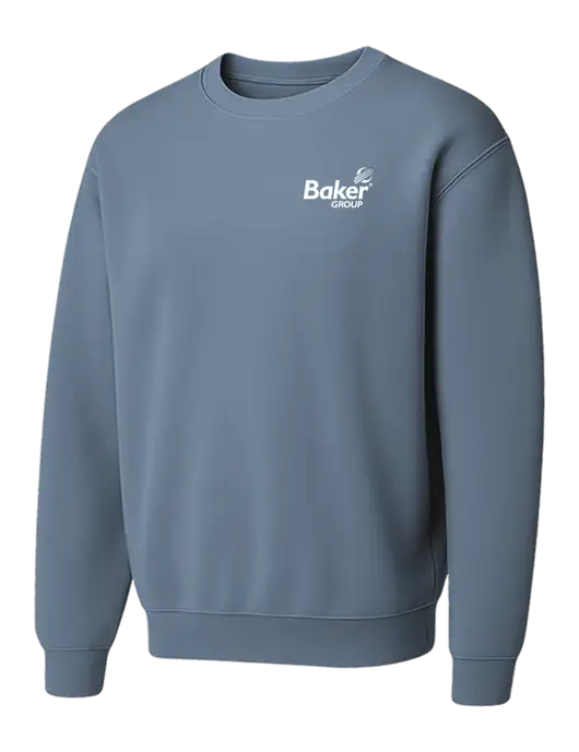 Comfort Colors Garment-Dyed Lightweight Slate Blue Fleece Crewneck Sweatshirt w/Baker Group Logo