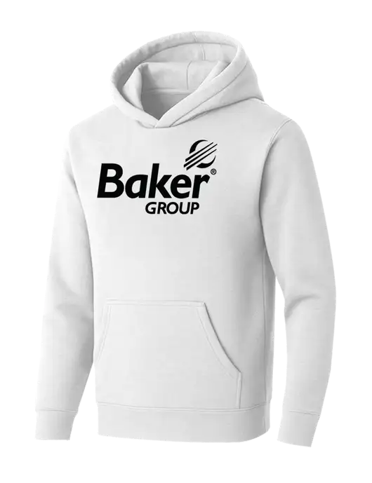BELLA+CANVAS White Sponge Fleece Pullover Hoodie w/Baker Group Logo