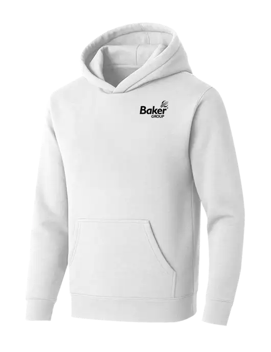 BELLA+CANVAS White Sponge Fleece Pullover Hoodie w/Baker Group Logo