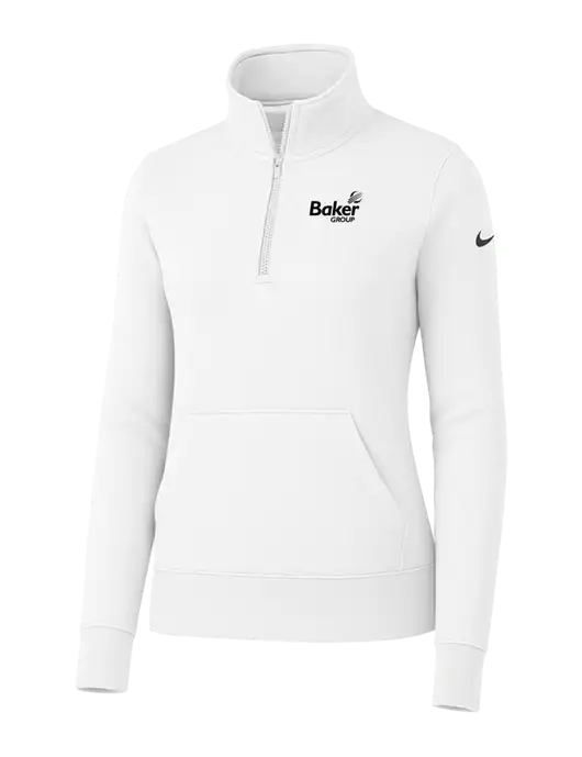 Nike Womens White Club Fleece Sleeve Swoosh 1/2-Zip w/Baker Group Logo