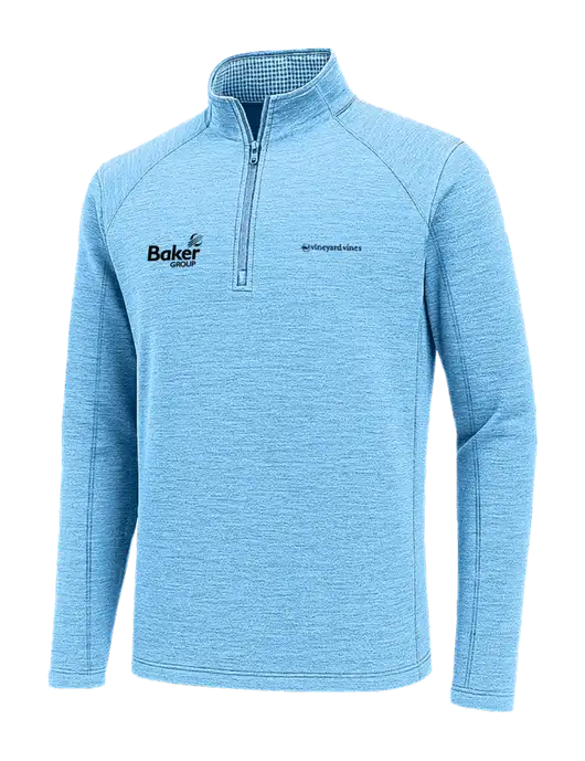 Vineyard Vines Very Light Heather Sapphire Sankaty Quarter-Zip Pullover
 w/Baker Group Logo