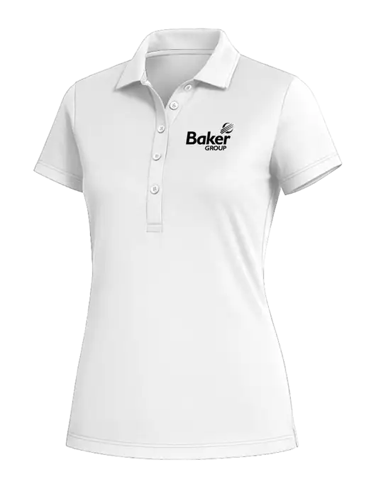 Fairway & Greene Womens White Claire Tech Polo w/Baker Group Logo