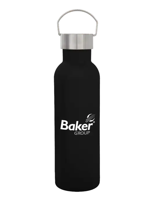 28 oz Black Bubbli Stainless Steel Bottle w/Baker Group Logo
