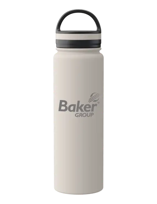 34oz Wide Mouth Stainless Steel Light Taupe Bottle w/Baker Group Logo