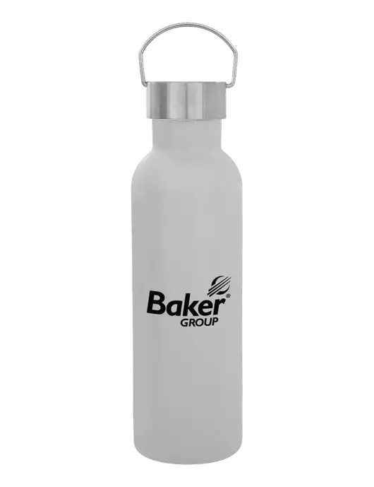 28 oz White Bubbli Stainless Steel Bottle w/Baker Group Logo