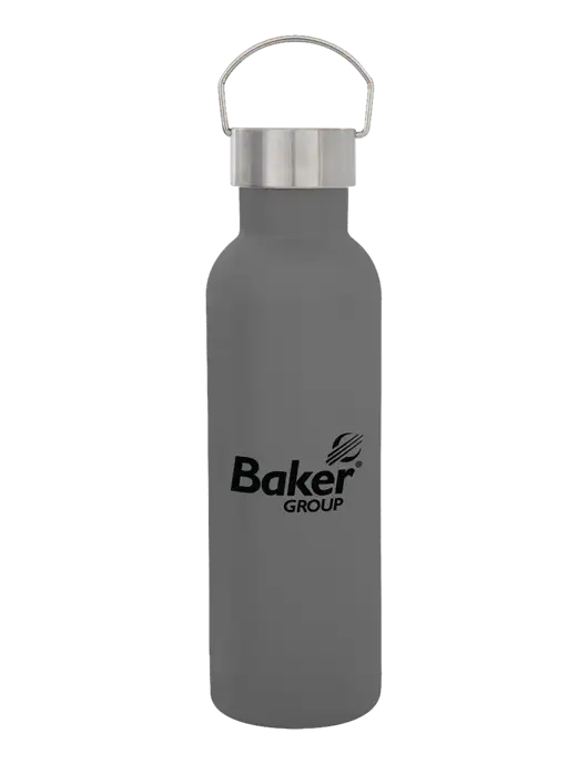 28 oz Medium Grey Bubbli Stainless Steel Bottle w/Baker Group Logo