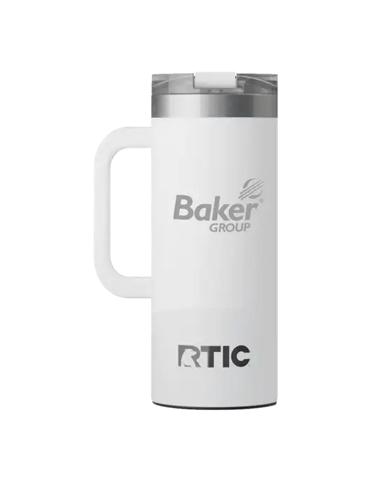 RTIC Road Trip 20 oz White Travel Mug w/Baker Group Logo