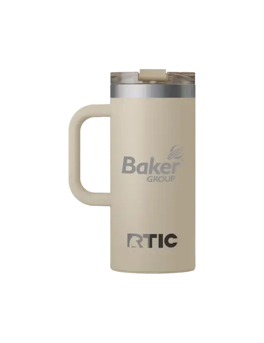 RTIC Road Trip 16 oz Tan Travel Mug w/Baker Group Logo