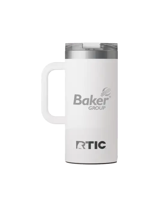 RTIC Road Trip 16 oz White Travel Mug w/Baker Group Logo