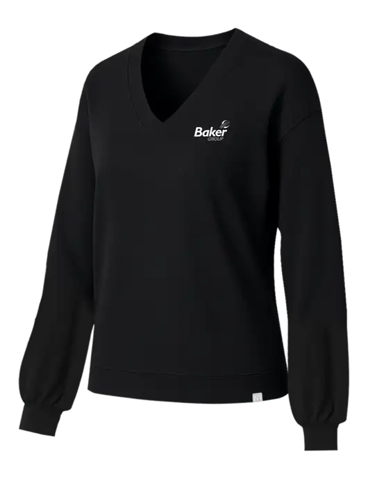 TravisMathew Womens Long Weekend Black V-Neck
 w/Baker Group Logo