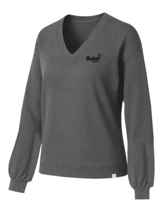 TravisMathew Womens Long Weekend Medium Heather Grey V-Neck
 w/Baker Group Logo