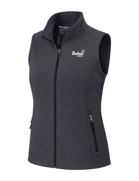 Charcoal Heather Womens Core Soft Shell Vest w/Baker Group Logo