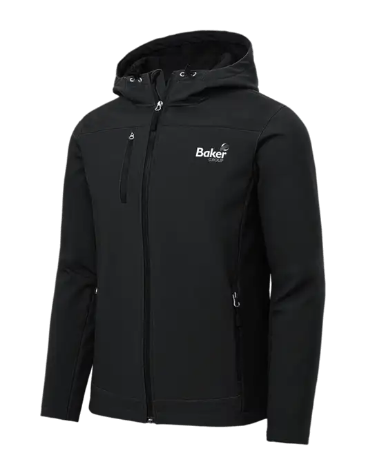 Hooded Core Black Soft Shell Jacket w/Baker Group Logo