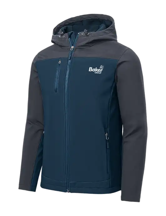 Hooded Core Navy/Dark Grey Soft Shell Jacket w/Baker Group Logo