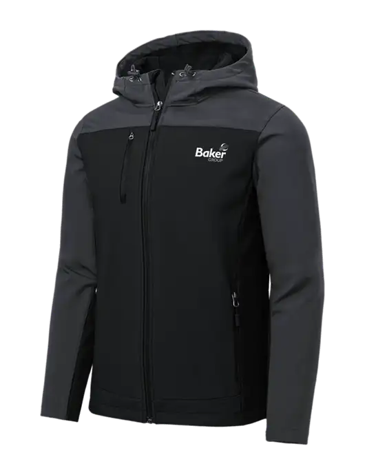 Hooded Core Dark Grey/Black Soft Shell Jacket w/Baker Group Logo