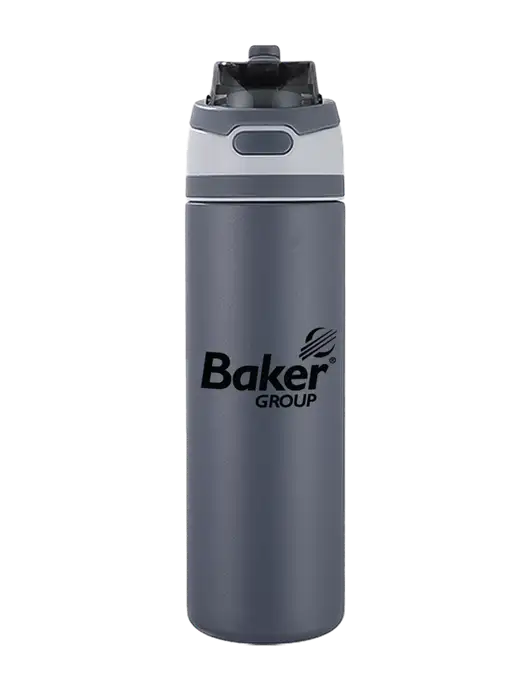 Medium Dark Grey Sip or Flip Lid Tumbler w/Baker Group Logo