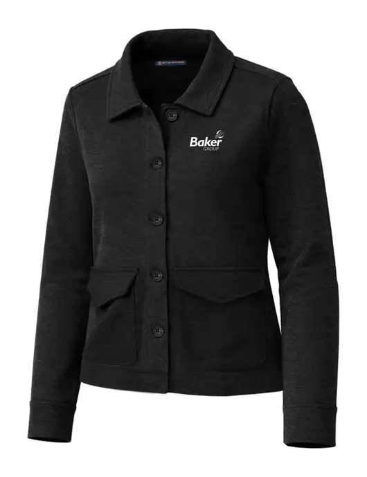 Brooks Brothers Womens Mid-Layer Black Heather Stretch Button Jacket w/Baker Group Logo