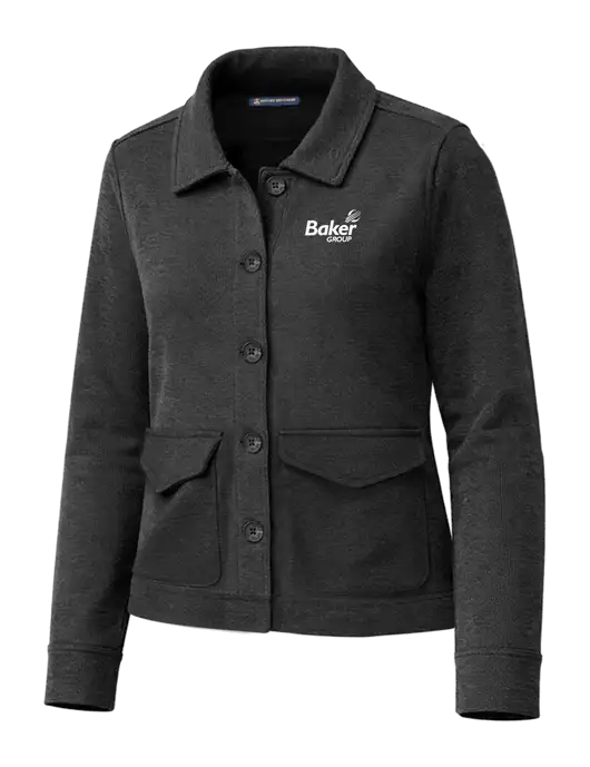 Brooks Brothers Womens Mid-Layer Very Dark Grey Heather Stretch Button Jacket w/Baker Group Logo