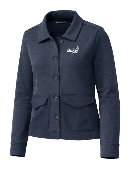 Brooks Brothers Womens Mid-Layer Dark Navy Heather Stretch Button Jacket w/Baker Group Logo