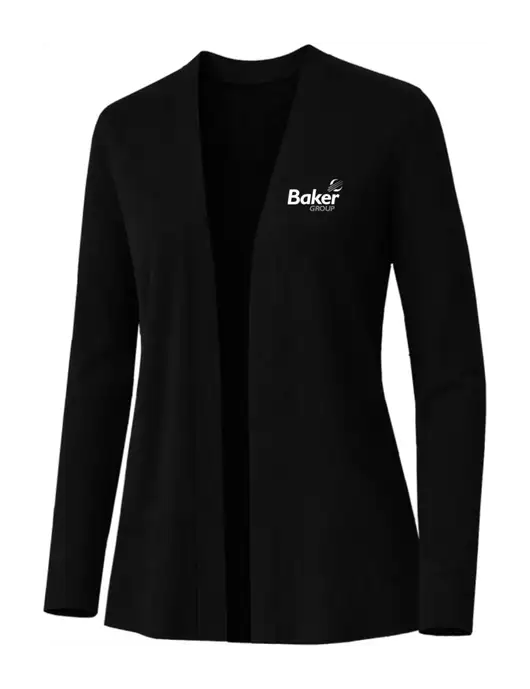 Brooks Brothers Womens Cotton Stretch Long Black Cardigan Sweater w/Baker Group Logo