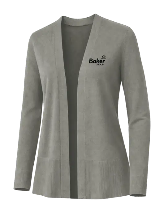 Brooks Brothers Womens Cotton Stretch Long Light Grey Cardigan Sweater w/Baker Group Logo
