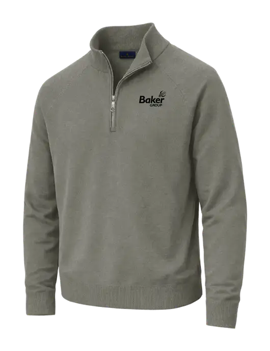 Brooks Brothers Cotton Stretch 1/4-Zip Light Grey Heather Sweater w/Baker Group Logo
