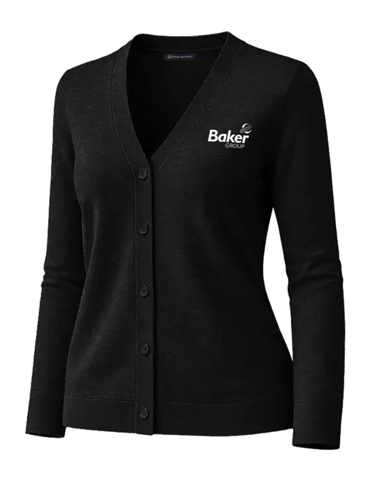 Brooks Brothers Womens Cotton Stretch Black Cardigan Sweater w/Baker Group Logo