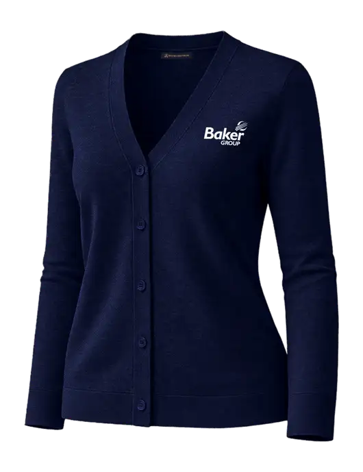 Brooks Brothers Womens Cotton Stretch Dark Navy Cardigan Sweater w/Baker Group Logo