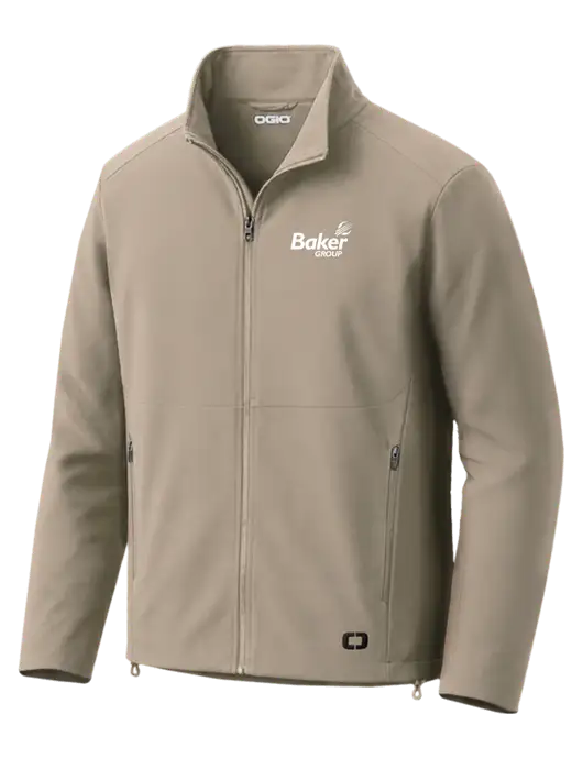 OGIO Kinetic Soft Shell Tan Jacket w/Baker Group Logo