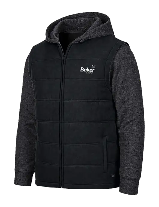 TravisMathew Tides Up Hooded Black/Black Heather Jacket w/Baker Group Logo