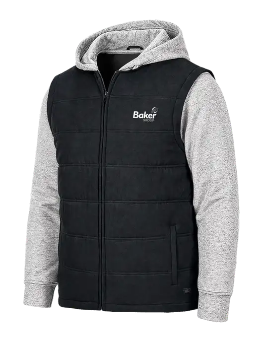 TravisMathew Tides Up Hooded Black/Light Gray Heather Jacket w/Baker Group Logo