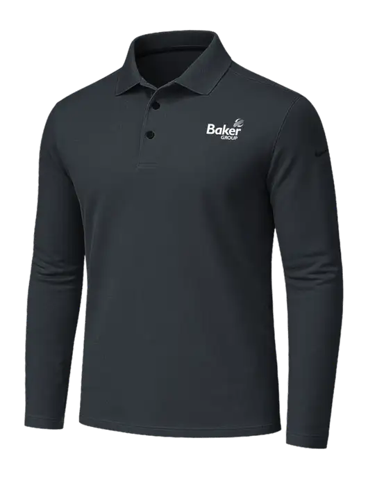 Nike Dark Grey Dri-FIT Micro Pique 2.0 Long Sleeve Polo w/Baker Group Logo