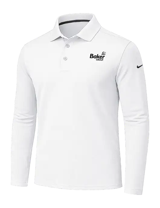 Nike White Dri-FIT Micro Pique 2.0 Long Sleeve Polo w/Baker Group Logo