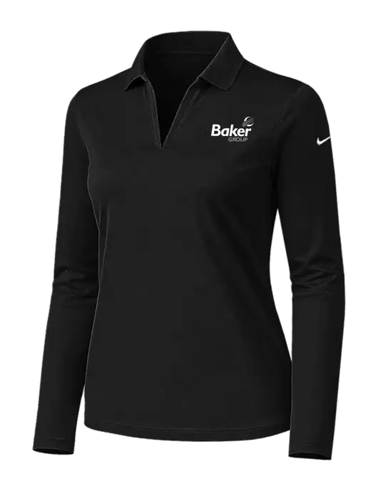 Nike Womens Black Dri-FIT Micro Pique 2.0 Long Sleeve Polo w/Baker Group Logo