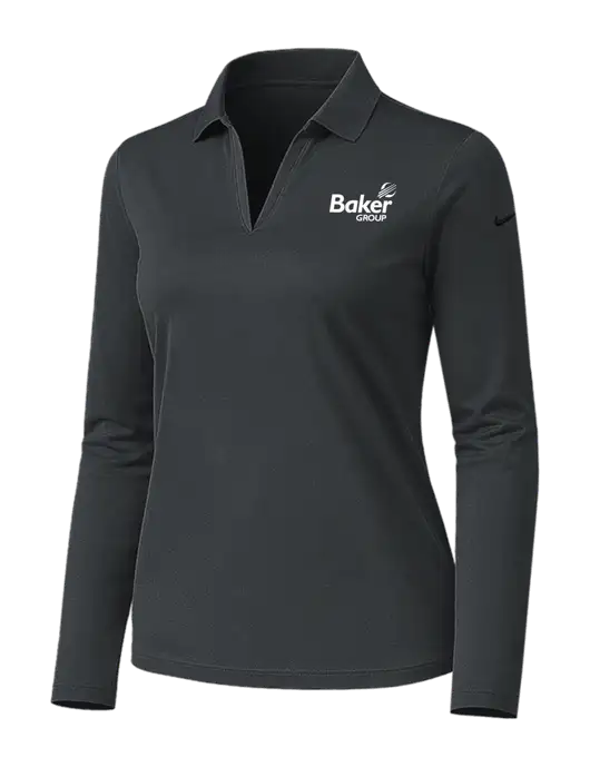 Nike Womens Dark Grey Dri-FIT Micro Pique 2.0 Long Sleeve Polo w/Baker Group Logo