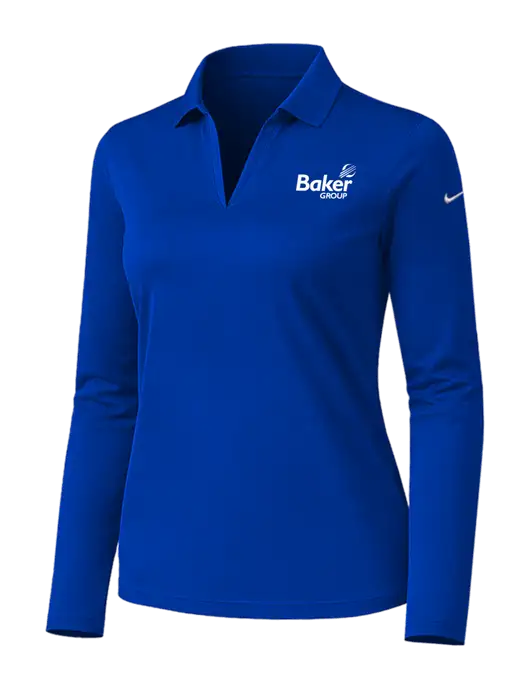 Nike Womens Dark Royal Dri-FIT Micro Pique 2.0 Long Sleeve Polo w/Baker Group Logo