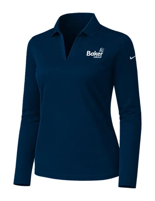 Nike Womens Navy Dri-FIT Micro Pique 2.0 Long Sleeve Polo w/Baker Group Logo