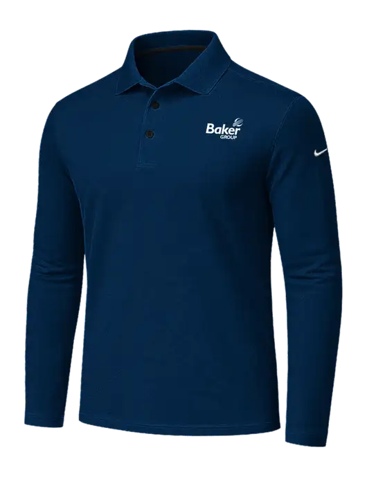 Nike Navy Dri-FIT Micro Pique 2.0 Long Sleeve Polo w/Baker Group Logo