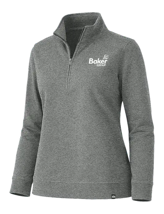 TravisMathew Womens Coveside Medium Dark Grey Heather Heather 1/2 Zip w/Baker Group Logo