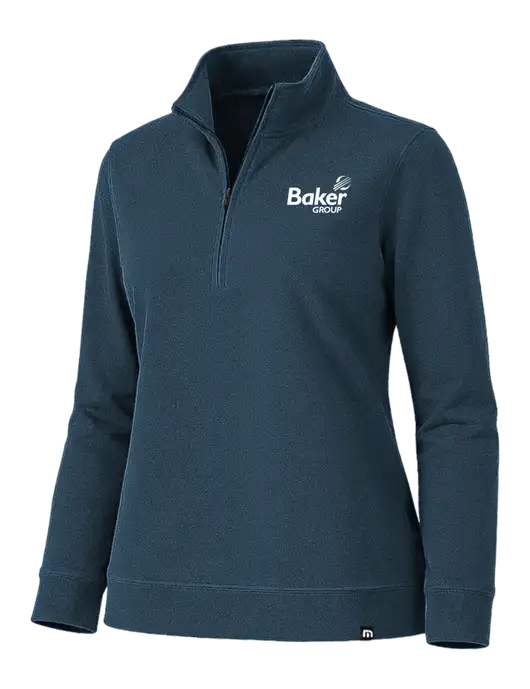 TravisMathew Womens Coveside Navy Heather 1/2 Zip w/Baker Group Logo